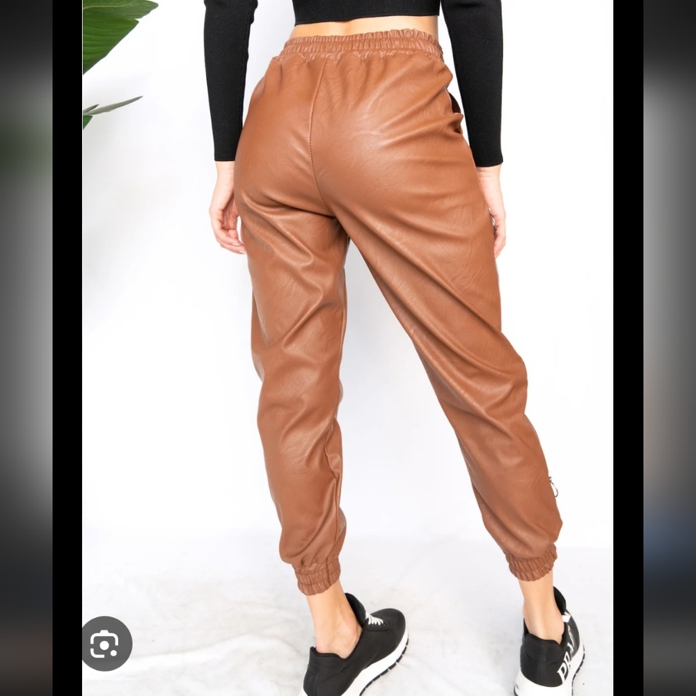 H&M Brown Faux Leather Joggers
